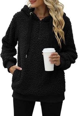 Nirovien Womens Sherpa Pullover Oversized Fuzzy Hoodie Double Fleece Sweatshirts Fluffy Buffalo Plaid Outerwear