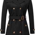 Chrisuno Women's Double Breasted Trench Coats Mid-Length Belted Overcoat Long Dress Jacket with Detachable Hood