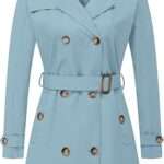 Chrisuno Women's Double Breasted Trench Coats Mid-Length Belted Overcoat Long Dress Jacket with Detachable Hood