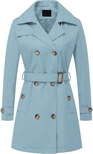 Chrisuno Women's Double Breasted Trench Coats Mid-Length Belted Overcoat Long Dress Jacket with Detachable Hood