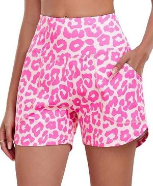 Oalka Women's High Waisted Shorts Yoga Workout Bermuda Long Hiking Shorts with Pockets