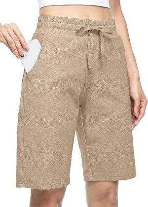 Willit Women's Shorts 10" Bermuda Cotton Long Shorts Yoga Exercise Knee Length Shorts Workout Athletic with Pockets