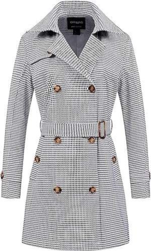 Chrisuno Women's Double Breasted Trench Coats Mid-Length Belted Overcoat Long Dress Jacket with Detachable Hood